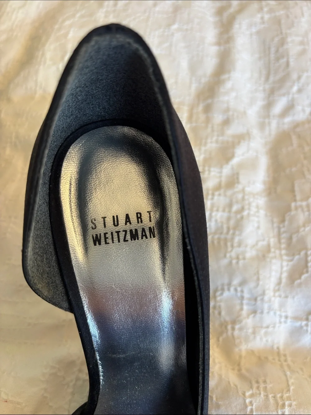 Stuart Weitzman Satin Black Heels with Floral Embellishment Size 8.5 - Picture 7 of 11